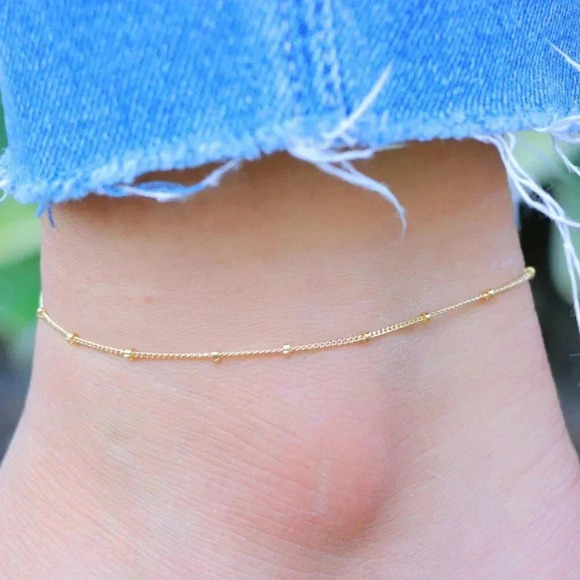 💛GORGEOUS ROUNDED BEADS ANKLET ESSENTIAL CHAIN SOLID GOLD BRACELET, ELDM22337 - Picture 9 of 13